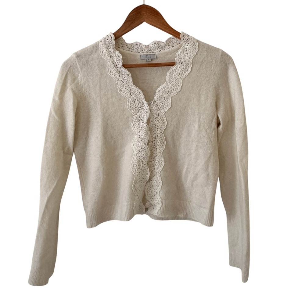 Rails Mer Lace Trim Cardigan Sweater XS Ivory Alpaca Wool Romantic Feminine